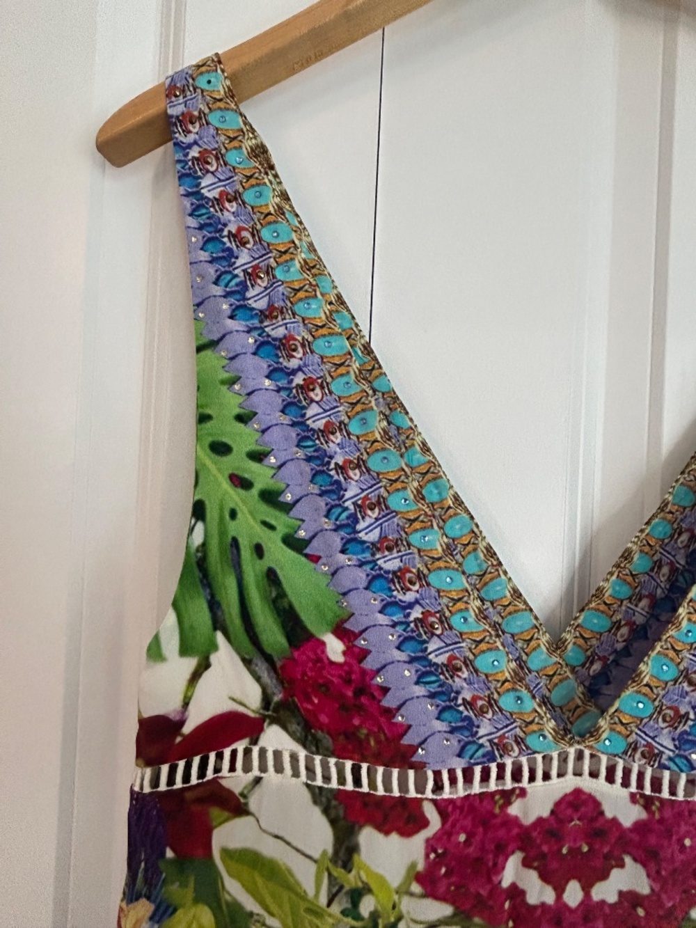 Camilla Tiered Gathered Dress in Exotic Hypnotic silk tropical floral crystal - Picture 10 of 15